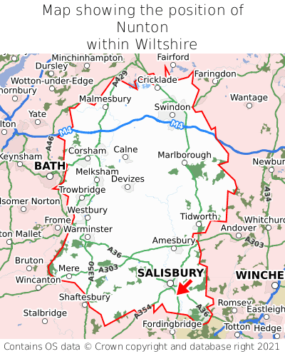Map showing location of Nunton within Wiltshire
