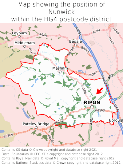 Map showing location of Nunwick within HG4