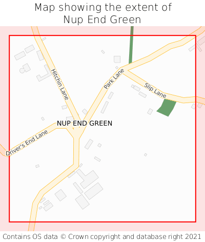 Map showing extent of Nup End Green as bounding box