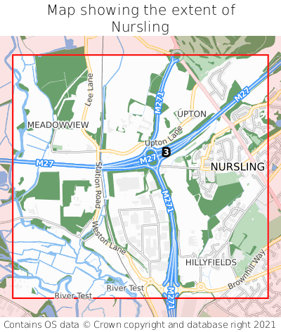 Map showing extent of Nursling as bounding box