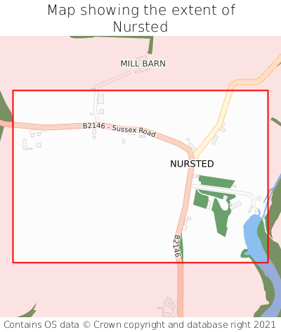 Map showing extent of Nursted as bounding box