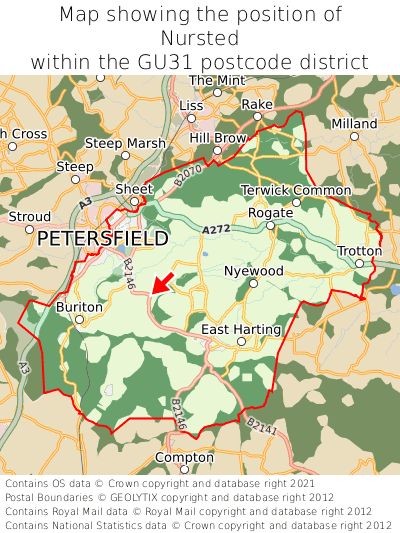 Map showing location of Nursted within GU31