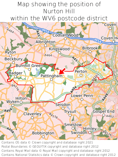 Map showing location of Nurton Hill within WV6