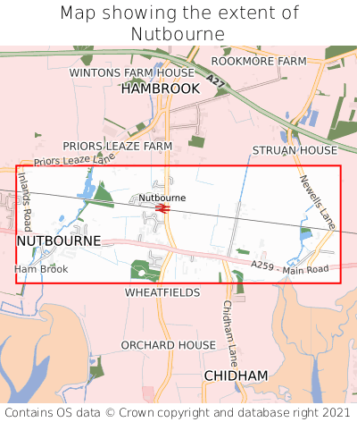 Map showing extent of Nutbourne as bounding box