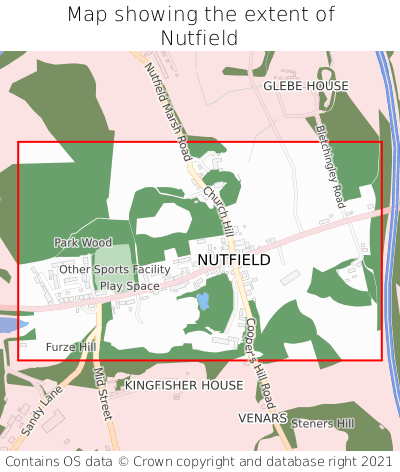 Map showing extent of Nutfield as bounding box