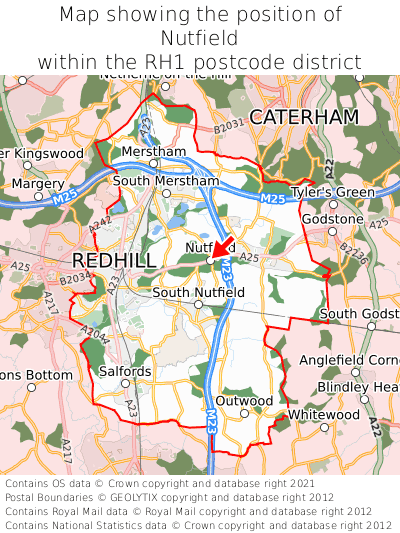 Map showing location of Nutfield within RH1