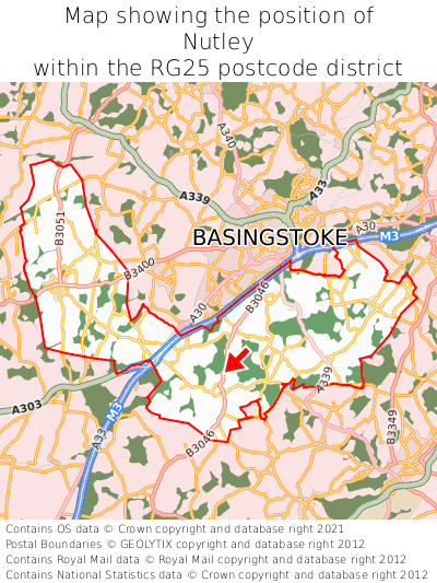 Map showing location of Nutley within RG25