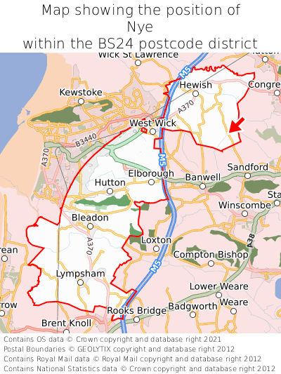 Map showing location of Nye within BS24