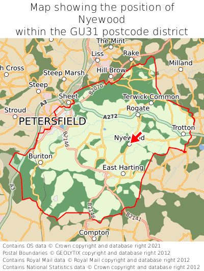 Map showing location of Nyewood within GU31