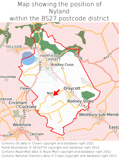 Map showing location of Nyland within BS27