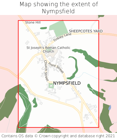 Map showing extent of Nympsfield as bounding box