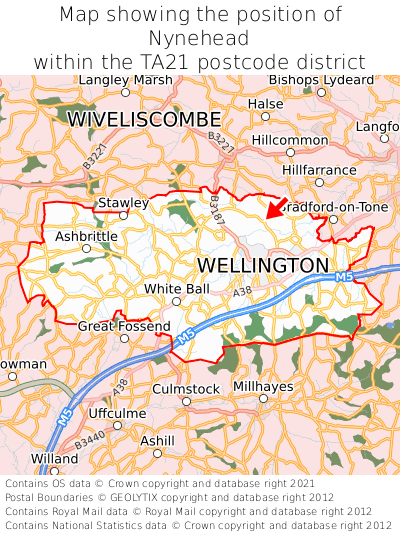 Map showing location of Nynehead within TA21