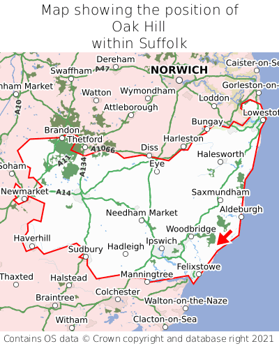 Map showing location of Oak Hill within Suffolk