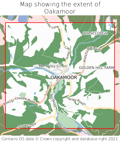 Map showing extent of Oakamoor as bounding box