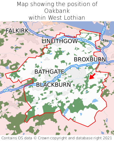 Map showing location of Oakbank within West Lothian