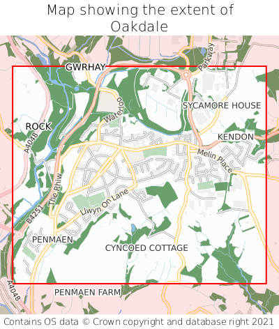 Map showing extent of Oakdale as bounding box