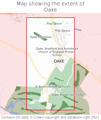 Map showing extent of Oake as bounding box