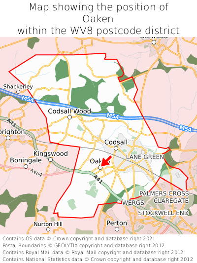 Map showing location of Oaken within WV8