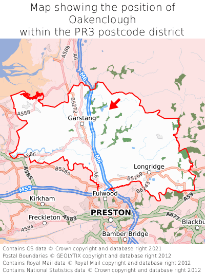 Map showing location of Oakenclough within PR3