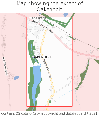 Map showing extent of Oakenholt as bounding box