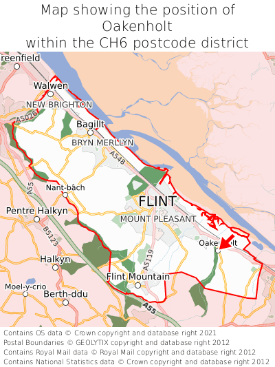 Map showing location of Oakenholt within CH6