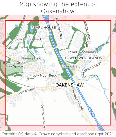 Map showing extent of Oakenshaw as bounding box