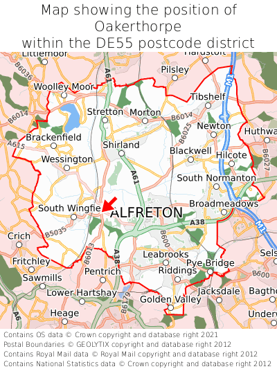 Map showing location of Oakerthorpe within DE55