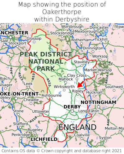 Map showing location of Oakerthorpe within Derbyshire