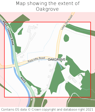 Map showing extent of Oakgrove as bounding box