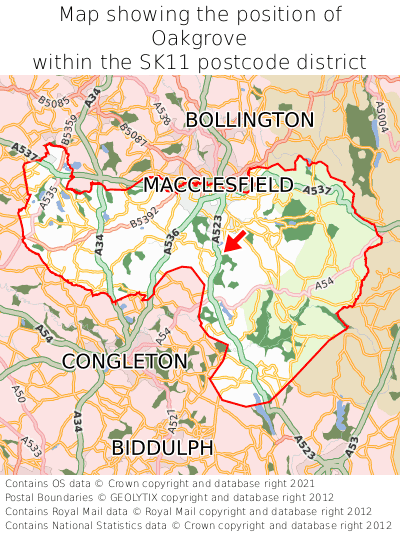 Map showing location of Oakgrove within SK11