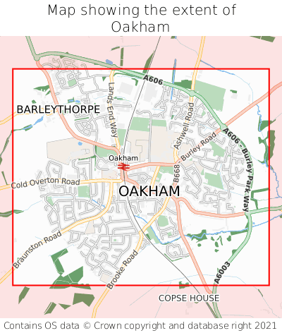 Map showing extent of Oakham as bounding box