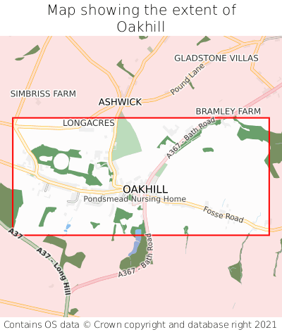Map showing extent of Oakhill as bounding box