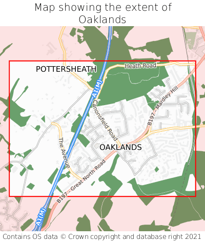 Map showing extent of Oaklands as bounding box