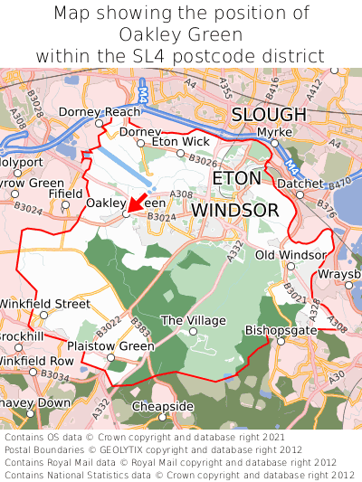 Map showing location of Oakley Green within SL4