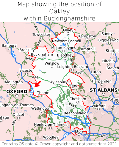 Map showing location of Oakley within Buckinghamshire