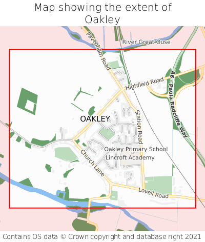 Map showing extent of Oakley as bounding box