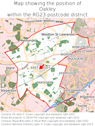 Map showing location of Oakley within RG23