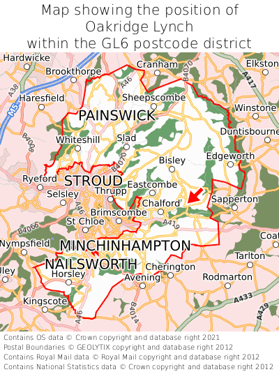 Map showing location of Oakridge Lynch within GL6