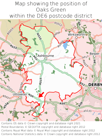 Map showing location of Oaks Green within DE6