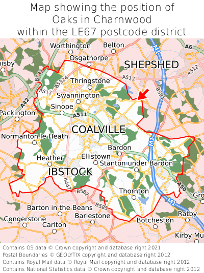Map showing location of Oaks in Charnwood within LE67