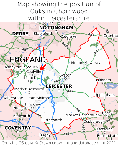 Map showing location of Oaks in Charnwood within Leicestershire