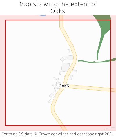 Map showing extent of Oaks as bounding box