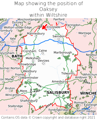 Map showing location of Oaksey within Wiltshire