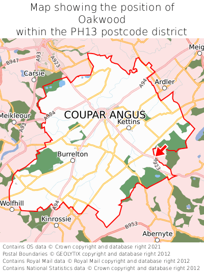 Map showing location of Oakwood within PH13
