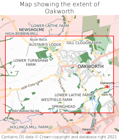 Map showing extent of Oakworth as bounding box