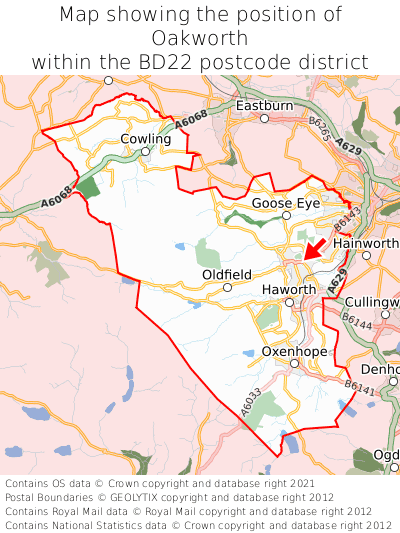 Map showing location of Oakworth within BD22