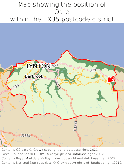 Map showing location of Oare within EX35