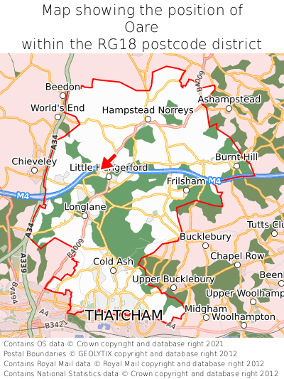 Map showing location of Oare within RG18