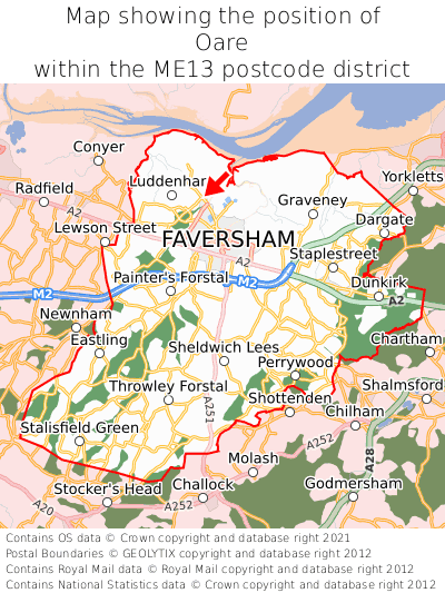 Map showing location of Oare within ME13