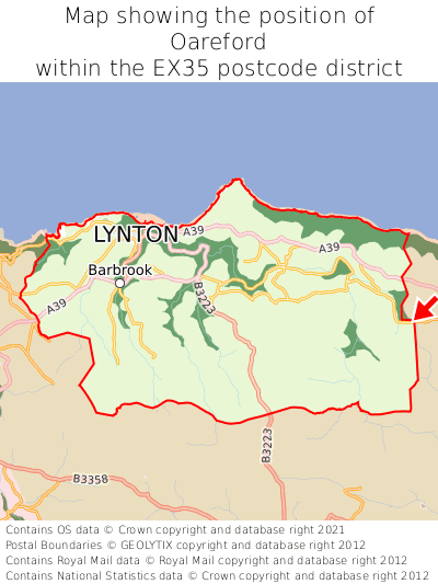 Map showing location of Oareford within EX35